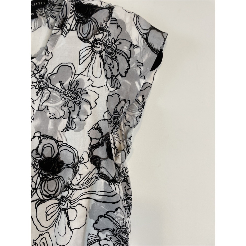 Vintage Carole Little XS Ivory Black Floral Rayon Cap Sleeve Blouse Career Top - Picture 3 of 12